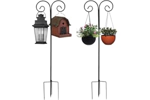 LUVODI Ganci per pastore da giardino, Set di 2 ganci per luci solari esterno casetta uccellini, entrambi lati, appendere spirali anti zanzare lanterne ghirlande lampadine decorazioni, regolabile 140-241cm