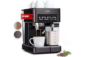 KLARSTEIN Petite Cafetiere Electrique avec Mousseur de Lait, Machines à Café et à Expresso 20 Bar, Acier Inoxydable 1350W pour Café Moulu, Qualite Barista