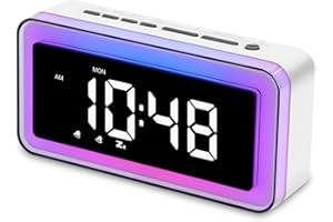 ANNNGUL Reveil Lumineux, Reveil Numérique Enfant Ado avec Veilleuse Couleurs, Mode Jours Ouvrables/Weekend, Gradateur, Facilité De RéGlage et sans Tic-Tac
