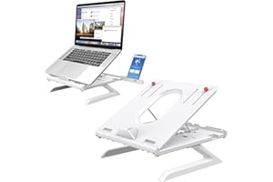 KLEARLOOK MAXIMIZED CLARITY! Laptop Holder Built-in Folding Legs&Phone Holder,9-Adjustable Height Laptop Cooling Stand,Klearlook Portable Heat-Vent Ergonomic Laptop Elevator,Foldable Notebook Riser for Laptop Tablet Keybord-White
