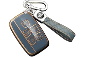 ontto Car key fob cover fit for Land Rover Defender Discovery Evoque LR4 Range fit for Rover Sport for Jaguar 5-Buttons Smart Key case TPU Key Shell Key Holder keychain Accessories Grey A