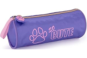 Trousse Scolaire Ronde pour Enfant – Étui violet21x8 cm avec Fermeture éclair – Cadeau pour Fille – école Primaire (CP à 6e) – Julian Ross Chien