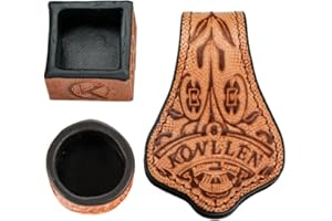 ‎KONLLEN KONLLEN Leather Engraved Chalk Holder Magnetic Vegetable Tanned Leather Pool Cue Snooker Silent Billiard Accessories