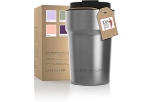 LARS NYSØM Termiczny kubek do kawy na wynos, 380 ml, nie zawiera BPA, z izolacją, szczelny, ze stali nierdzewnej, do kawy i herbaty, w podróży, (szary (Steel), 380 ml)