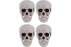 Amosfun 4PCS Halloween Skull Decoration Plastic Skeleton Model Human Skull Head Halloween Prop for Halloween Home Table Decor