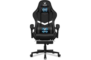 LUCKRACER Gaming Chair, Massage Ergonomic Computer Chair with Footrest and Lumbar Support High Back Height Adjustable Gaming Chair with 360°-Swivel Seat and Headrest for Home Office Black