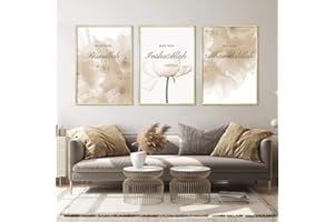 NORDIC IDEAS Set de 3 Affiche Fleurs Doré Tableaux Islamique Calligraphie Citation Posters 40x50 Toile Peinte Decoration Murale sans Cadre PTOF001-L