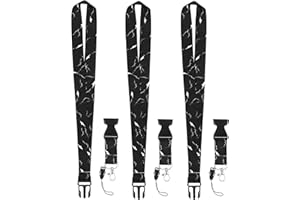 Cobee Lot de 3 cordons pour badge avec boucle à dégagement rapide pour femme - Noir - Avec fermoir mousqueton pivotant - Cordon en marbre pour enseignants, infirmières, étudiants