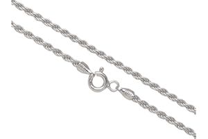 AKA Gioielli® - Chaîne Maille Corde 2 mm Argent Fin Sterling 925 Rhodié - Collier Femme Homme Longueur: 40 45 50 55 60 70 cm
