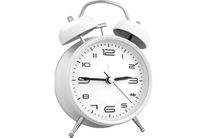 Reloj despertador con doble campana de Vegena con luz nocturna, reloj despertador retro analógico con mecanismo de cuarzo, despertador para niños, sin tic tac, color marrón