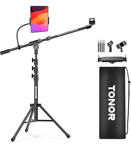 Support Tablette Microphone Chromlives - Bras Aluminium Réglable 360° - Compatible IPad, IPhone, Téléphones