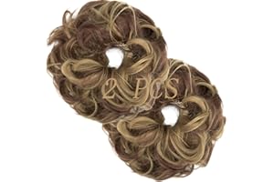 OMGREAT Messy Bun Hair Piece Scrunchies Extension Curly Wavy Updo Hairpieces Synthetic Chignon Ponytail Hair Accessories for Women Girls (Light Brown Mix Ash Blonde)