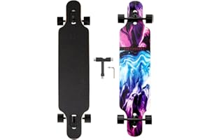 YZSZSJC Longboard Cruiser complet 8 couches en bois d'érable - Pour filles, adultes et jeunes débutants - Avec outil en T et roues en polyuréthane (bleu et violet)