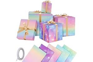 GAOHUI Wrapping Paper, Rainbow Gradient Birthday Wrapping Paper, Gift Wrap for Christmas, New Year, Mothers Day, Valentine Day, Birthday for Women and Girls, with Tape