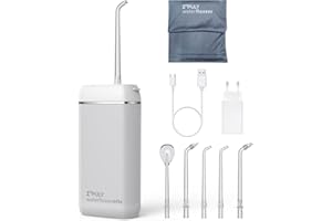 ENPULY Professionale Idropulsore Dentale Portatile, Mini Cordless Irrigatore Dentale, IPX8 Impermeabile/3 Modalità/ 5 Ugelli di Ricambio, Adatto a Viaggio e A casa Professionale Idropulsore Orale(White)