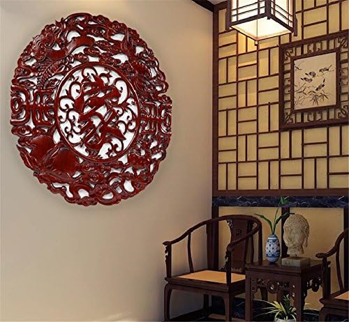 FUXINGXING Chinese Decoration Circular Wall Hanging Hall Wall Wood Carving Pendant, 58cm