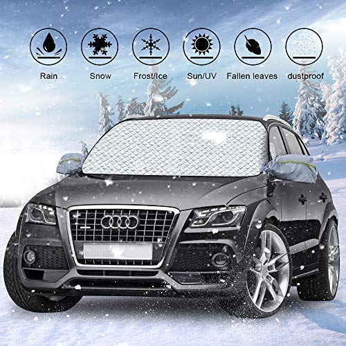 HuanQ Cubierta De Nieve del Parabrisas, Protector De Visera, Aletas De la Puerta a Prueba de Viento con 150 x 100CM Tamaño Enorme para la Mayoría de Los Coches, Camiones, SUV, Van