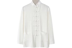 WAZHAKU Camicia di lino da uomo Cinese arti marziali Giacca – Tradizionale Uniforme Capispalla per arti marziali Kung Fu Tai Chi Wushu Uomini Donne Costume Tang Stile Manica Lunga Abbigliamento