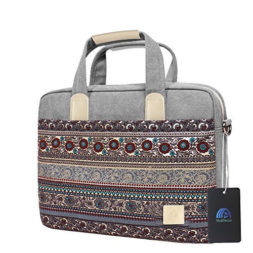 MojiDecor Bohème Stil Canvas Hülle Aktentasche Sleeve Tasche Laptoptasche für 38,1-39,6 cm (15-15,6 Zoll) Laptop / Notebook Computer / MacBook / MacBook Pro / MacBook Air (Grau) - 2