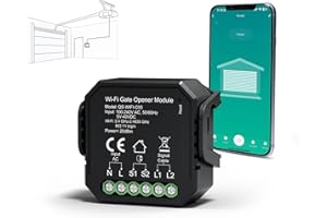 Yomogi Ouvre-Porte de Garage Wi-Fi, Module d’interrupteur Connecté de Garage, Contrôle Vocale et Programmation, Compatible Alexa/Google Home/Smartlife, Facile Installation