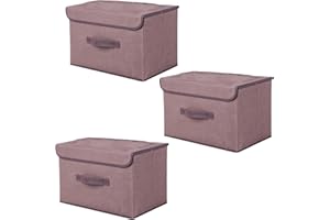 EURXLQ 3 Składane pudełko do przechowywania z pokrywką Składany pojemnik do z lnianej tkaniny z klapką i uchwytami, koc na ubrania do Domu, Szafa (Kawa, 36×23×24 cm)