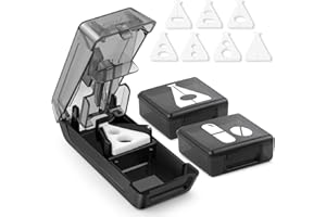 Fullicon Pill Cutter for Small or Large Pills, Splitter With V-Shape Holder, Medicine Slicer With Sharp Blade, Two Large Organizers - Black