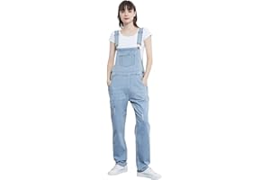 Anna-Kaci Womens Distressed Denim Overalls with Tapered Leg and Pockets
