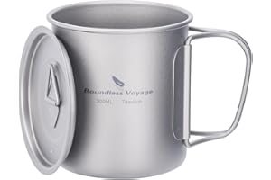 iBasingo Titanium Mug Tea Coffee Water Cup Camping Pot Lightweight Tableware with Lid & Foldable Handle Outdoor Indoor Picnic Daily Portable Drinkware