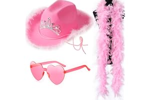 Kavoc 4 Pcs Cowgirl Costume Accessories Set Including Cowboy Hat Scarf Heart Shaped Sunglasses and Feather Boa for Halloween Wedding Hen Party Carnival Dress Up Supplies