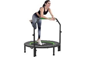 HOMCOM Trampolín de Fitness Adultos Ø102/114/122 cm, Cama Elástica Plegable con Mango Ajustable de 4 Niveles, Marco de Acero, para Entrenamiento Piernas, Cuerpo en Hogar, Oficina, Gimnasio