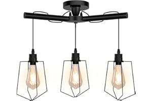CKCLR Lámpara Techo Colgantes de Madera, Lamparas de Techo Retro, 3 Luces E27 Lámpara Colgante Techo para Comedor, Sala, Cuarto, Balcón (No incluido Bombillas) (Negro)