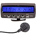 WINGONEER 12V Car Voltage Monitor Meter Thermometer with Temperature Time LCD Display