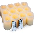 Set of 12 Flameless Candles Battery Operated LED Pillar Real Wax Electric Unscented Can Candles with Remote Control