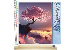 Figured'Art Dipingere con i Numeri - Paint by Numbers Albero Rosa, Passatempo per Adulti, Kit Completo, Hobby Creativi - 40x50cm cornice in legno fai da te