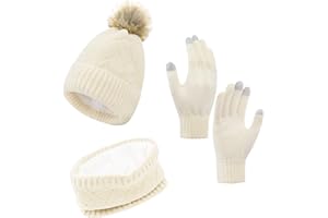 ZETIY Damen Schal Strickmütze Kombiset Winter Beanie Handschuhe Strickset Geschenkset Touchscreen-Handschuhe für Outdoor Ski