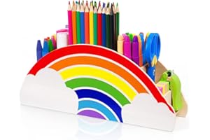 Gamenote Schreibtischorganizer aus Holz, Regenbogen Stiftehalter Stifteköcher/Stifthalter/Tisch-Organizer/Multifunktions -Organisator für Kinder Büromaterial, Klassenzimmer Organisation (PH1)
