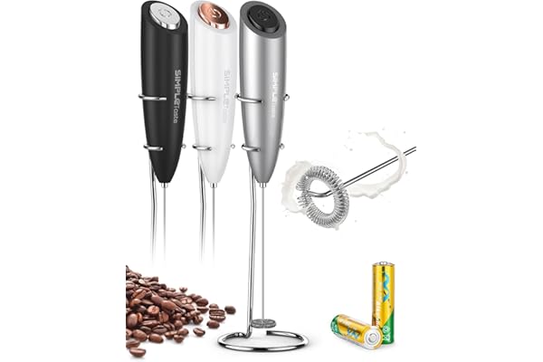SIMPLETASTE Mousseur à Lait Automatiques pour Cafés, Expressos, Lattés, Cappucinos et Machiattos Acier Inoxydable avec Support et 2 Piles, Gris