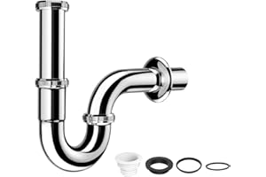 Siphon Waschbecken G 1 1/4" Edelstahl, Universal Röhrensiphon Ablaufgarnitur für Waschbecken & Waschtisch, Abflussrohr mit Geruchsverschluss, inkl. Gummimanschette, Einfache Montage