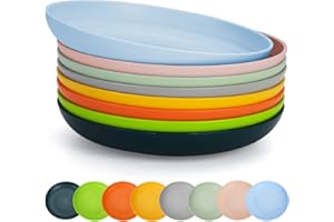 Berglander 23cm Assiette en Plastique 8 Couleurs Réutilisable et Robuste Service de Vaisselle, Bols pour Nouilles, Apéritif, Dessert Céréales, Sans BPA Passe au Micro-Ondes et Lave-Vaisselle