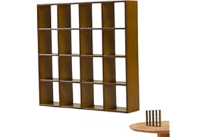 WEDHAPY Puppenhaus-Bücherregal, Puppenhaus-Bücherregal, realistisches Holz, 1:12, Miniatur-Bücherregal, 16 Gitter, Mini-Display-Regal, Wandregal, Ständer, Puppenhaus-Möbel für Puppenhaus-Zubehör Walnussfarbe