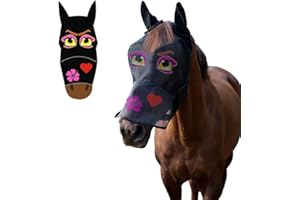 LTG PRO® Horse Pony Cob Fly Mask Net Veil Hood Full Face Cartoon Polyester Ears Nose Protection (Cartoon Pink Eyes, Full)