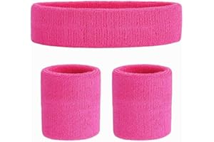 COSHAL® Ladies Headband & Wrist Bands Gym Exercise Sports Neon Sweat SET 80's Fancy Dress Accessories Neon 1 Headbands and 2 Wristbands, Sports Accessories