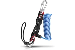 OVOVFANY Scuba Diving Lanyard, Heavy Duty Stainless Steel Spring Coiled Lanyard with Quick Release Buckle and Dive Flag Webbing Strap for Cameras and Dive Lights