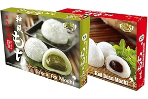 STARRY MART Royal Family Green Tea & Red Bean Flavour of Japanese Style Mochi Daifuku Sweet Rice Cake Desserts Snacks 6 Pieces 210g (Pack of 2) HALAL