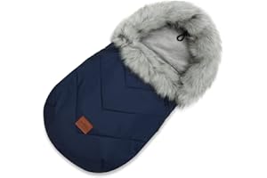 BELLOCHI GROWING IN STYLE Bellochi Saco Silla Paseo Universal Saco Carro Bebe Invierno - Certificado Oeko-Tex - Saco Capazo Universal Acogedora y Cálida con Capucha Ajustable y Cuello de Piel Extraíble - Azul Oscuro