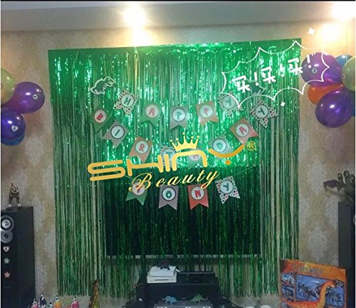 Shinybeauty Folie Fransen Dekoration Grün Vorhang für Hochzeit Geburtstag Event Bühne Party Dekoration 3 ftx8ft glitzernde Folie Fring Hintergrund für Hochzeitsfeier (Grün)