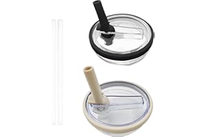 PABBYEEY Pack of 2 Replacement Lids for 40 oz Cups, Replacement Lid for Stanley Cup Accessories, Reusable, Leak-proof and Dustproof Tumbler Covers with Straws (White and Black)