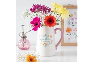 SJ TRADERS Flower Vase Jug, for Mum, If Mums Were Flowers Pitcher Vase Jug, Artificial Decorative Vases for Roses, Birthday Presents for Home & Living Room Decor (Pink Handle Vase)