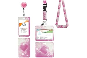 ZREBCLEY Porte Badge Tour de Cou 2 Pcs Porte-Badge avec Portant Cordon Pour Porte Badge Carte d'Identification Protege Carte Bancaire Carte de Bureau Porte Carte Bus(the heart)