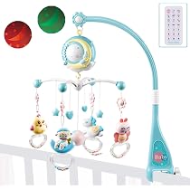 Juanya Mobile Bébé Musical Avec Projecteur Veilleuse - Boîte à Musique Rotative Avec Télécommande Bleu